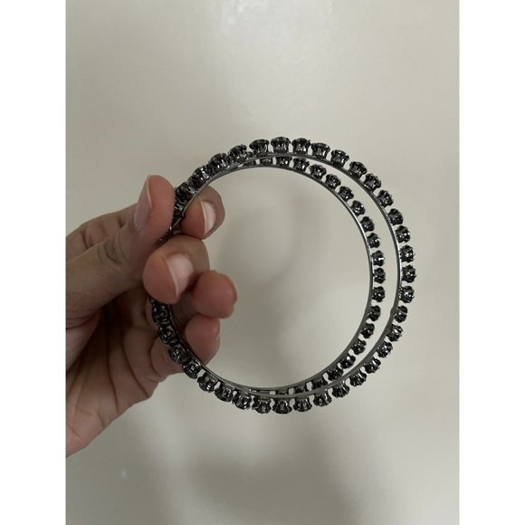 Large Big Black Pierced acrylic Rhinestone Hoop Crystal Pageant Earring chunky - Picture 2 of 5